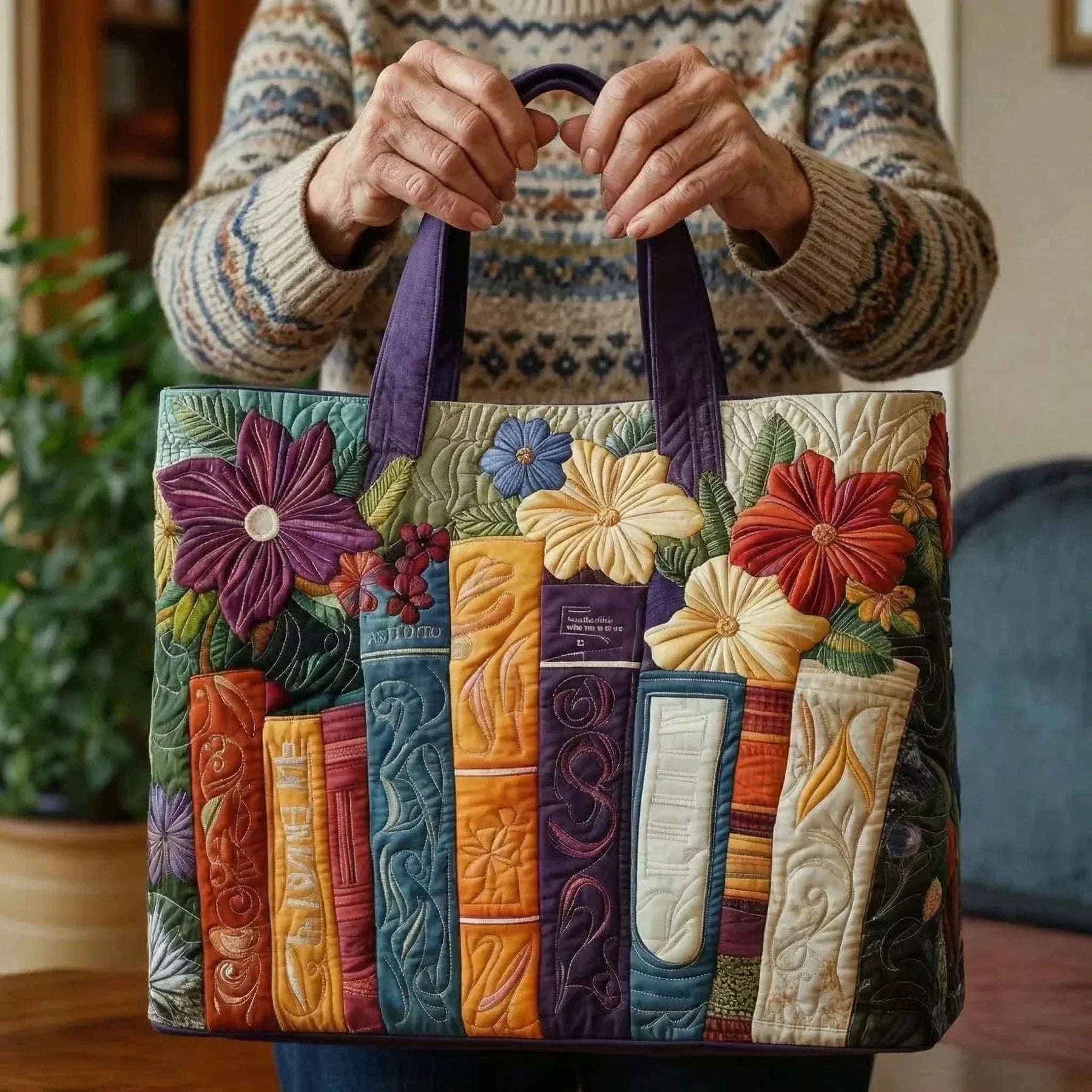 Vintage Tas "Boeken en Hibiscus" — Literair