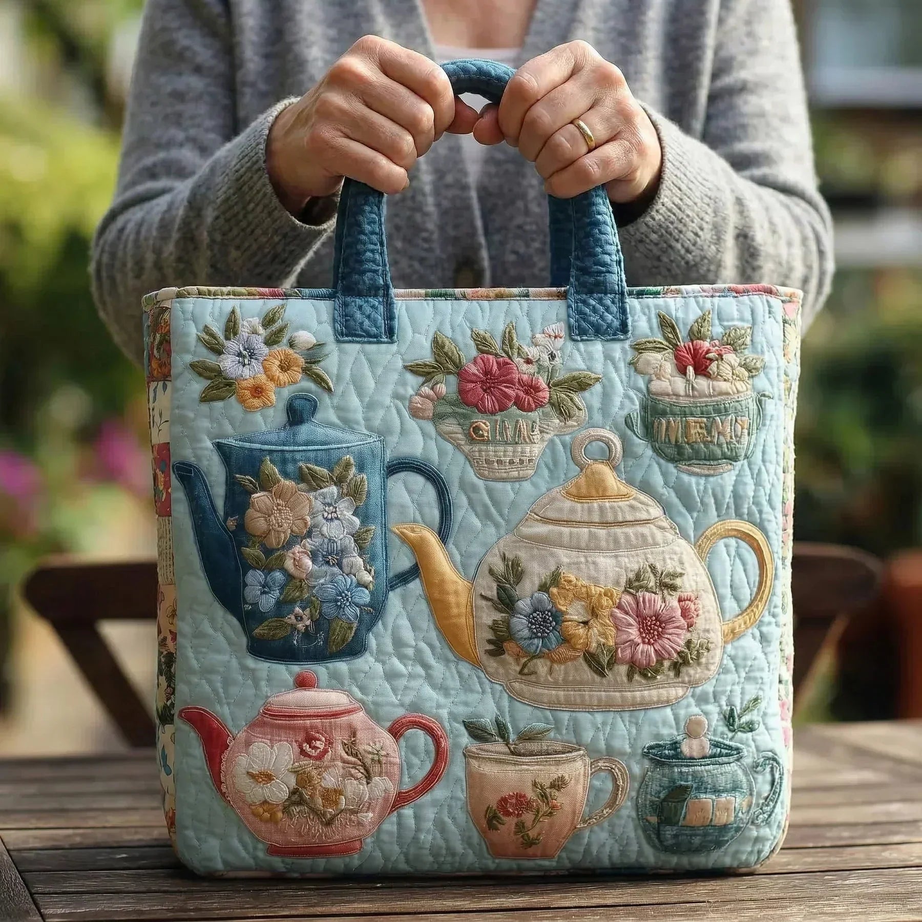 Haftowana Vintage Tas "Theepotjes in Bloemen" — Thee