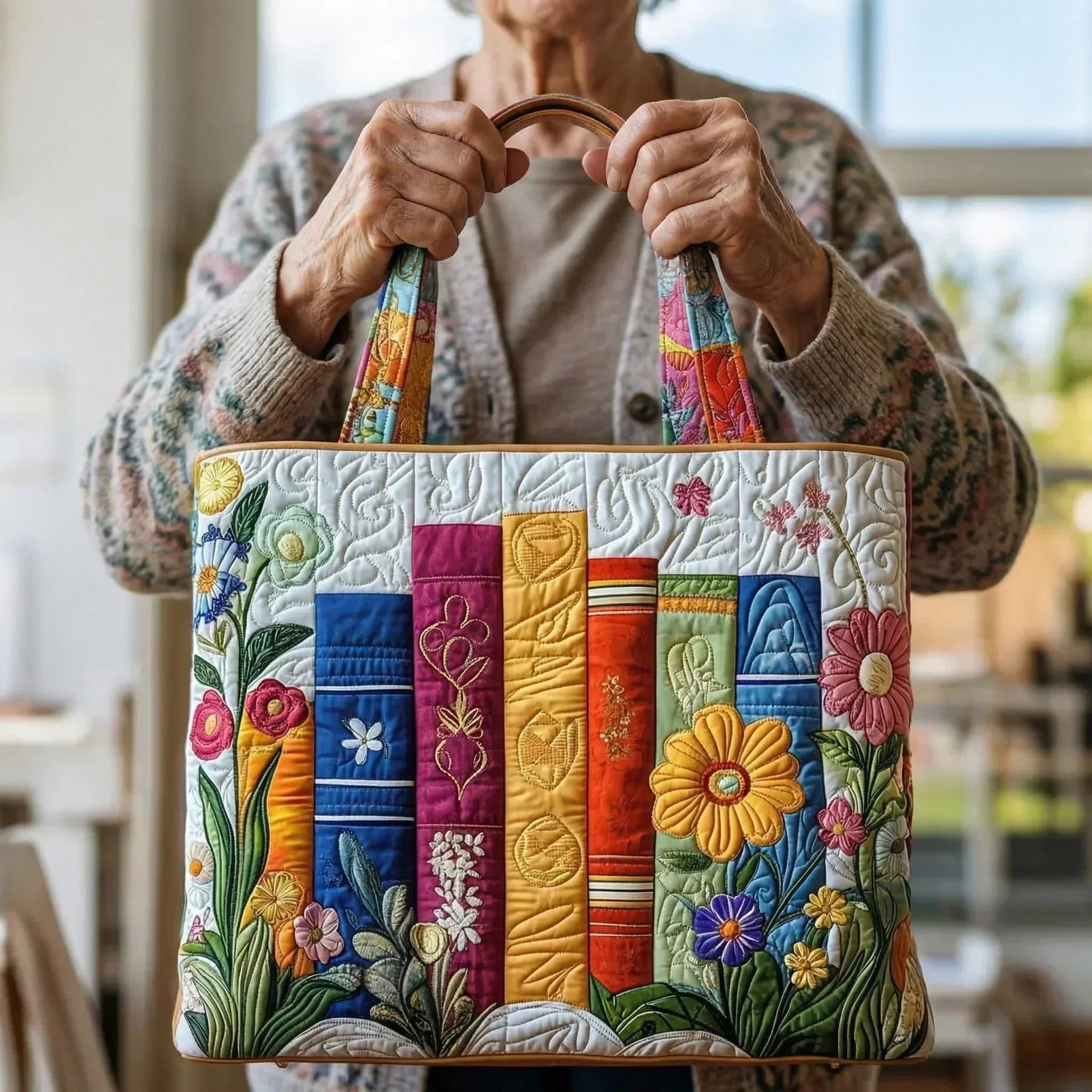 Haftowana Vintage Tas "Boeken en Velden Bloemen" — Bibliotheek