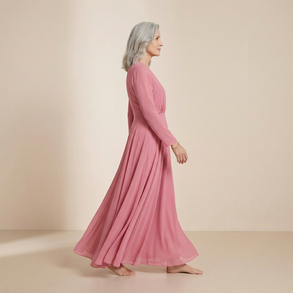 Elegante maxi jurk in de kleur van gedimd rozen – rok