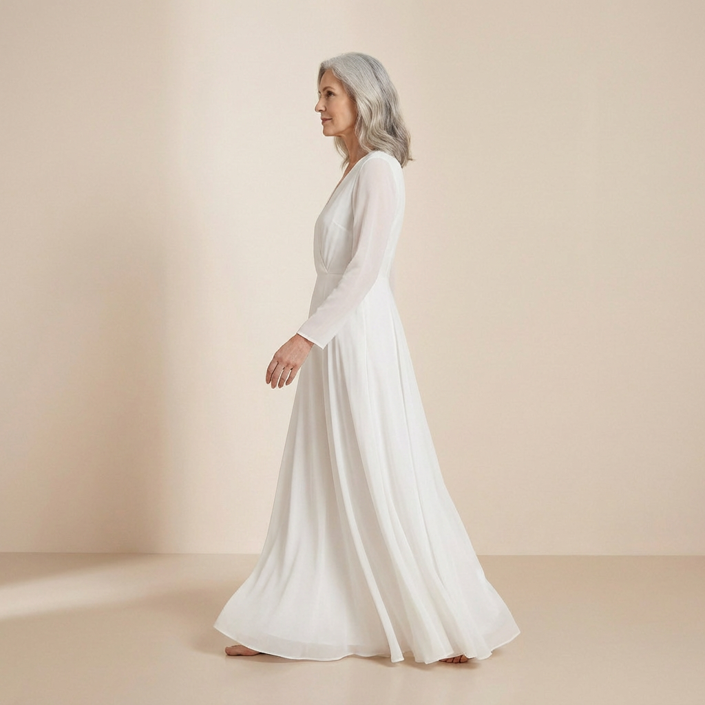 Lange mouw jurk in pure ivoorkleur – slipdress