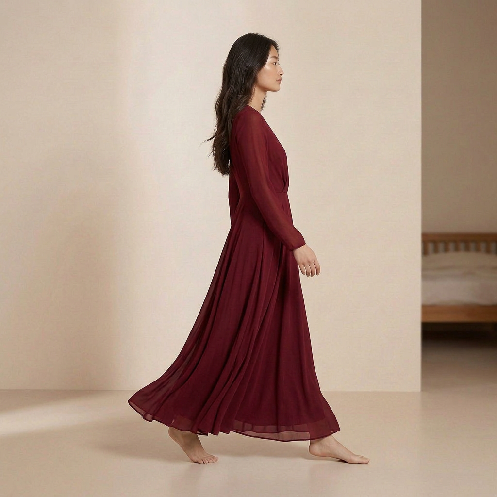 Elegante lange jurk van rode chiffon – verfijnde slipdress