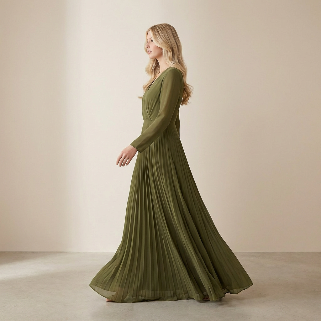 Jurk met lange mouwen Aarde Olijf - bescheiden, lichte slip dress