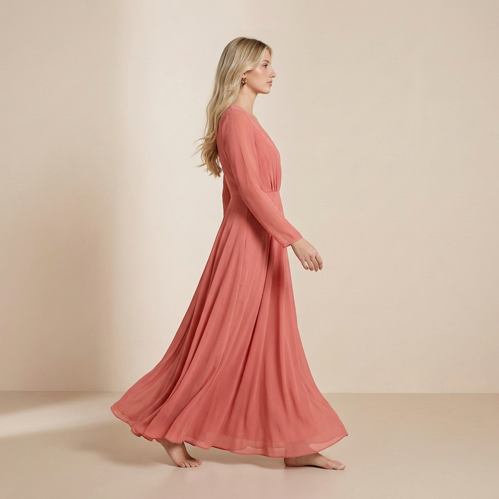 Herfst Maxi Jurk met Lange Mouwen in Terracotta – Slip Dress in Warme, Aardse Tinten