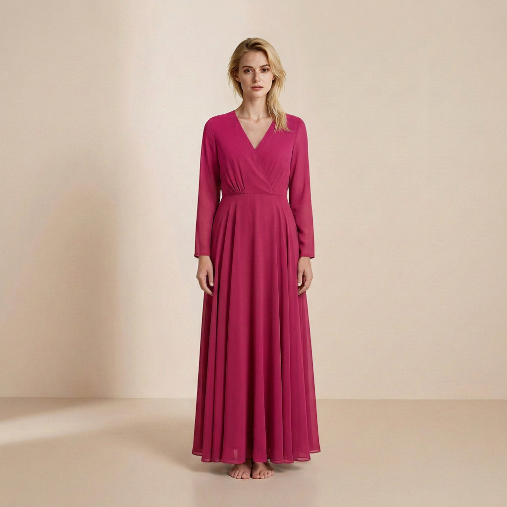 Slip dress met lange mouwen in een intense fuchsia kleur