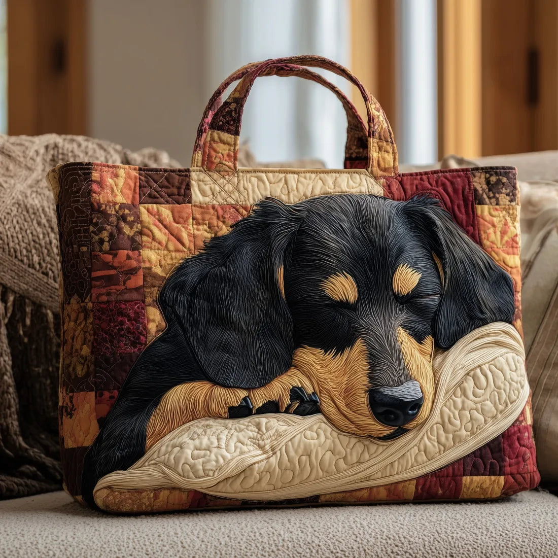 Vintage Tas "Slapende Teckel" — Patchwork