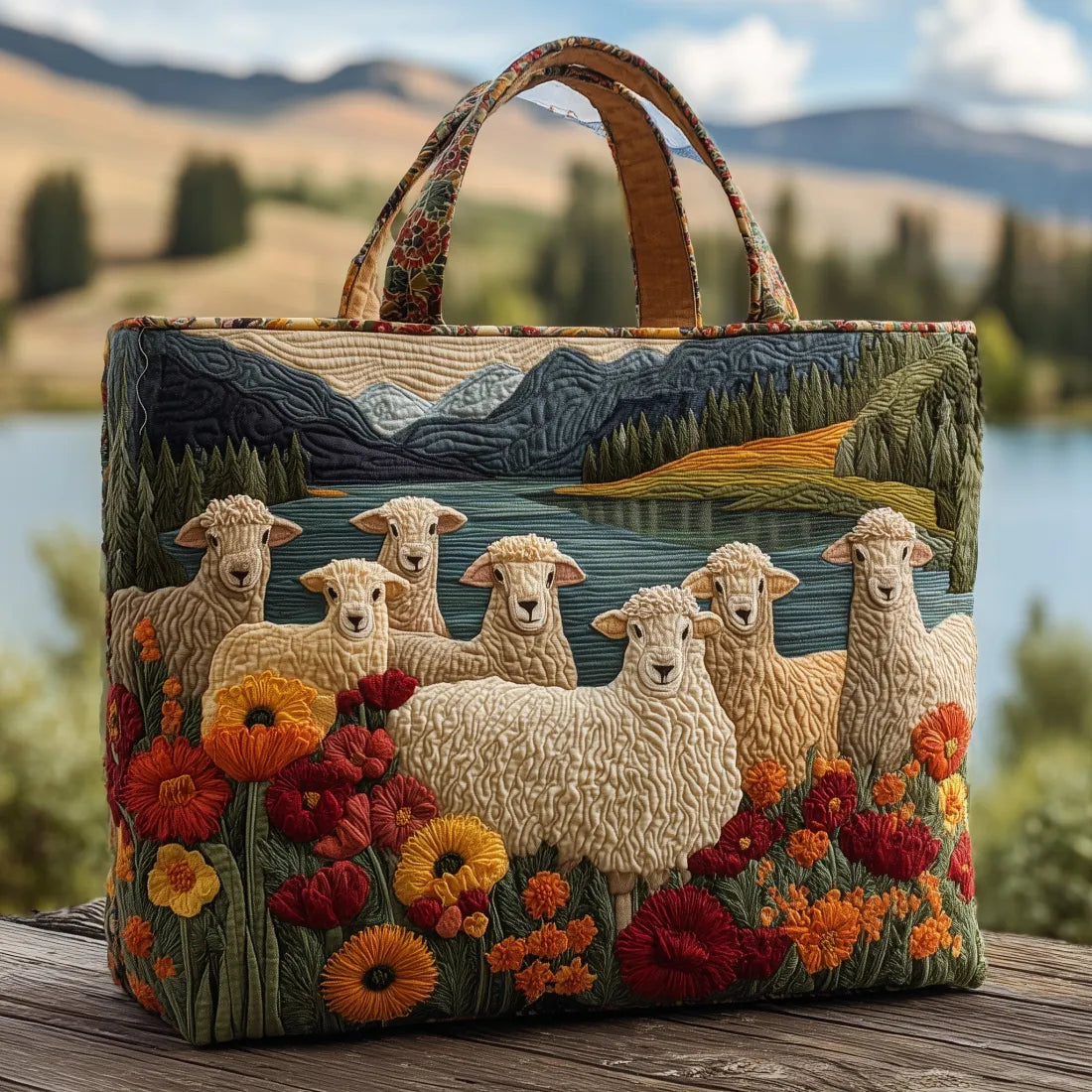 Haftowana Vintage Tas "Schapen bij het Bergmeer" — Landschappelijk