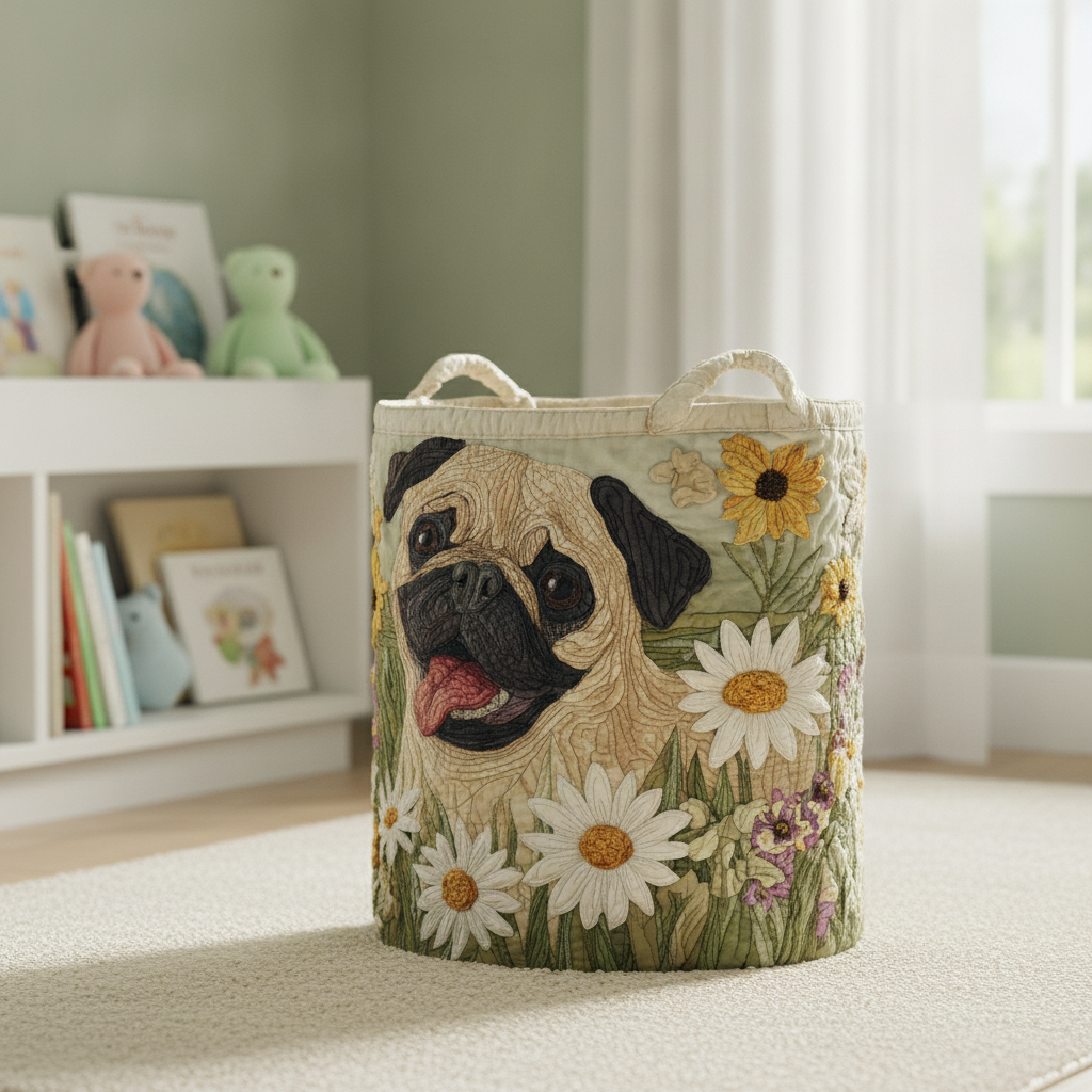 Pug in Margrieten Wasmand