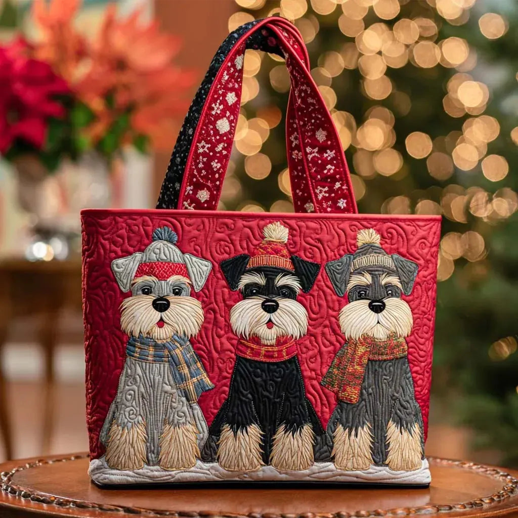 Haftowana Vintage Tas "Schnauzers in Hoeden" — Kerst