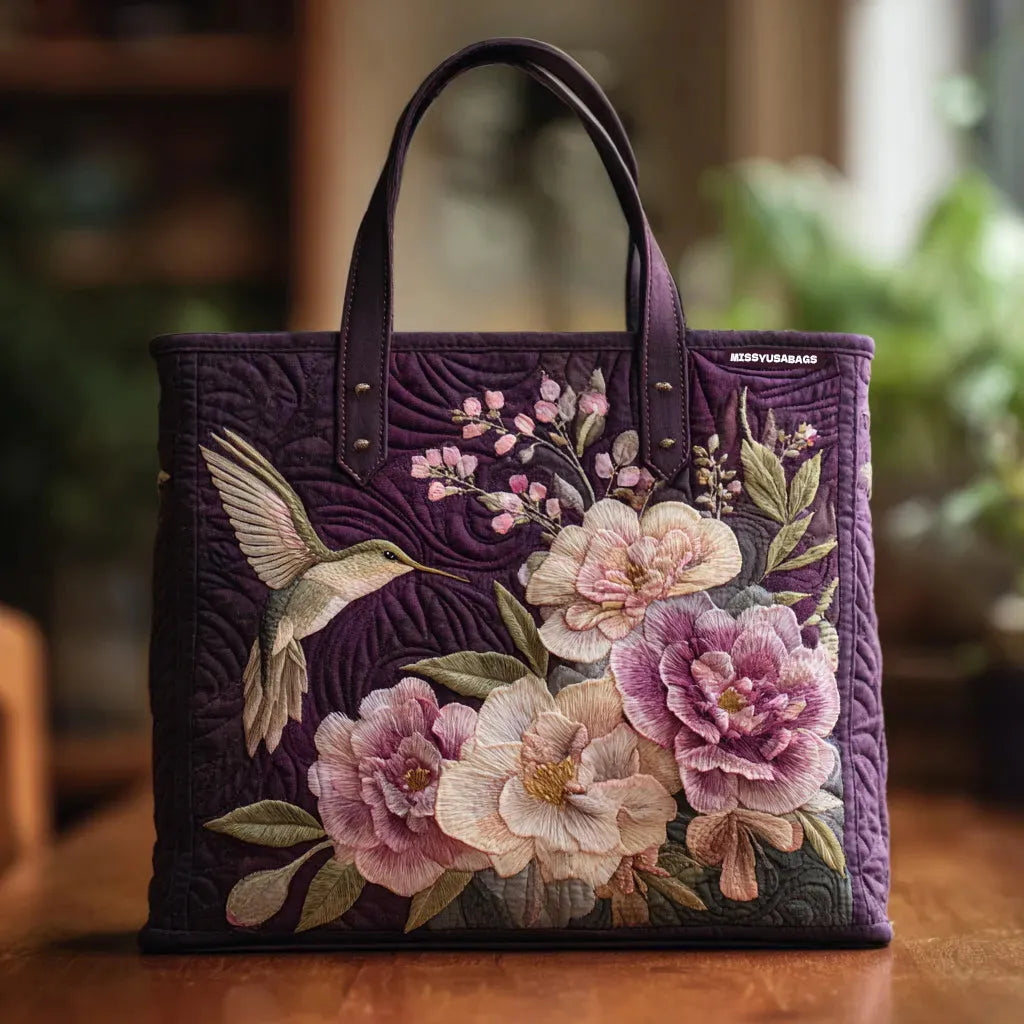 Haftowana Vintage Tas "Kolibrie en Pioenen" — Bordeaux