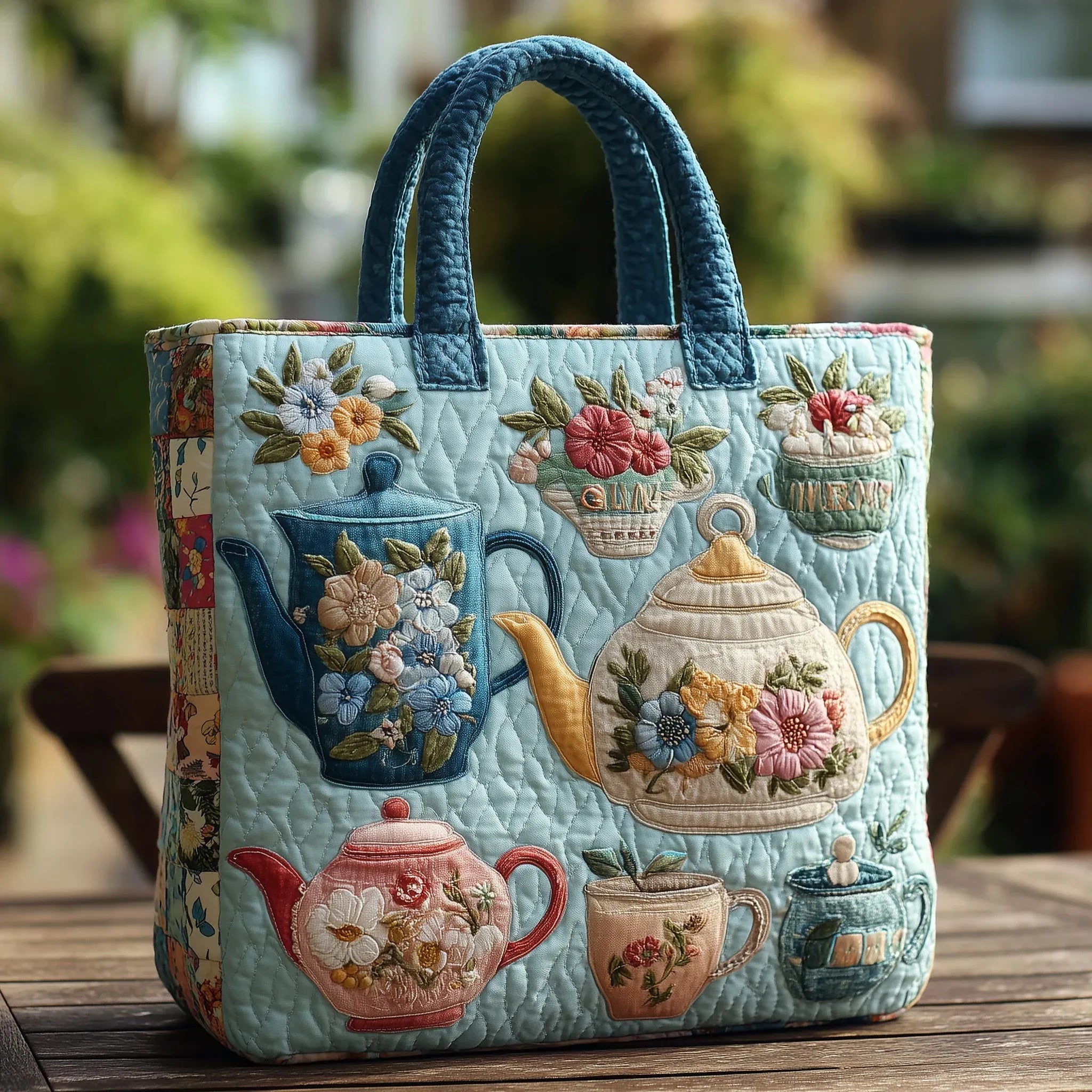 Haftowana Vintage Tas "Theepotjes in Bloemen" — Thee