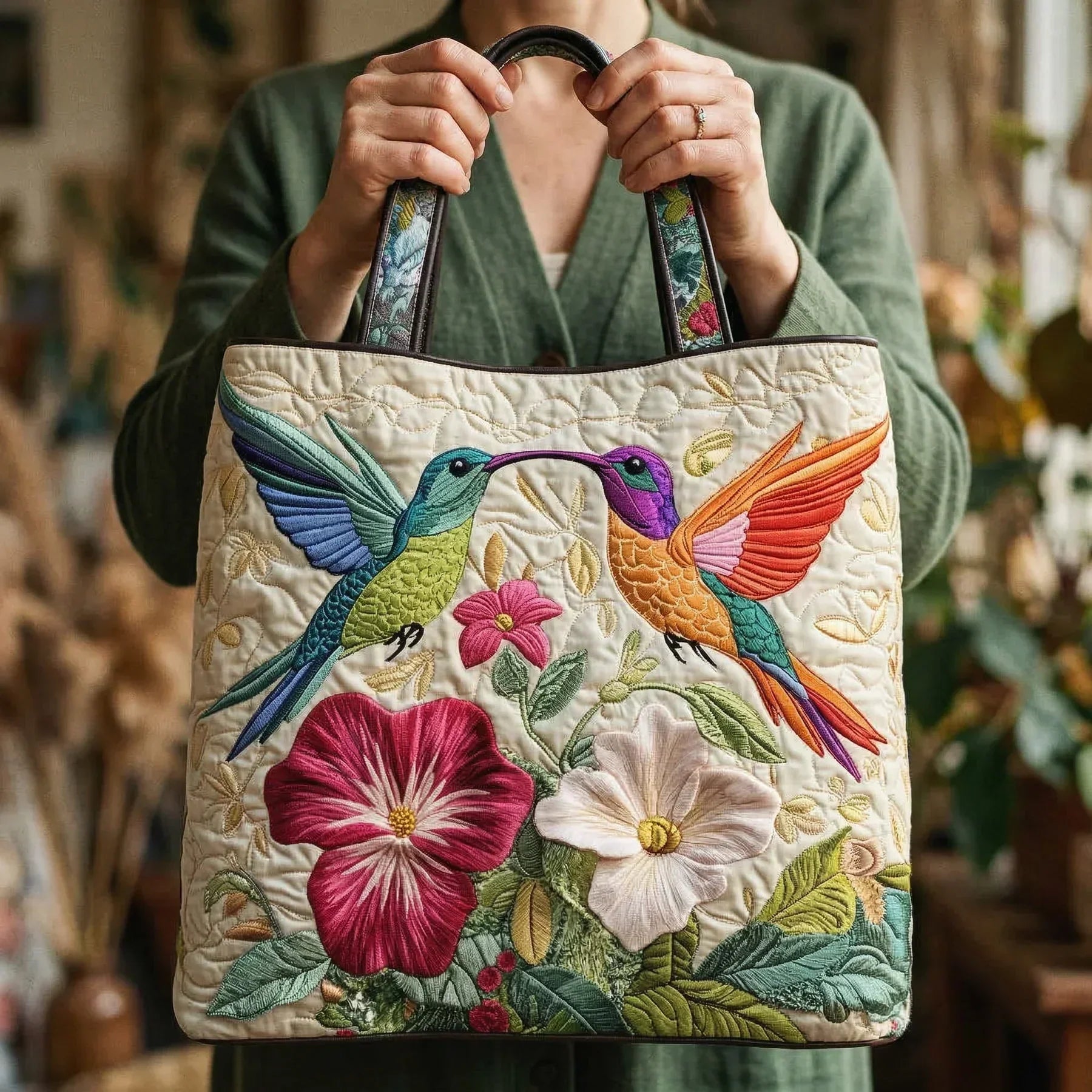 Haftowana Torba Vintage "Kolibrieën en Hibiscus" — Exotisch