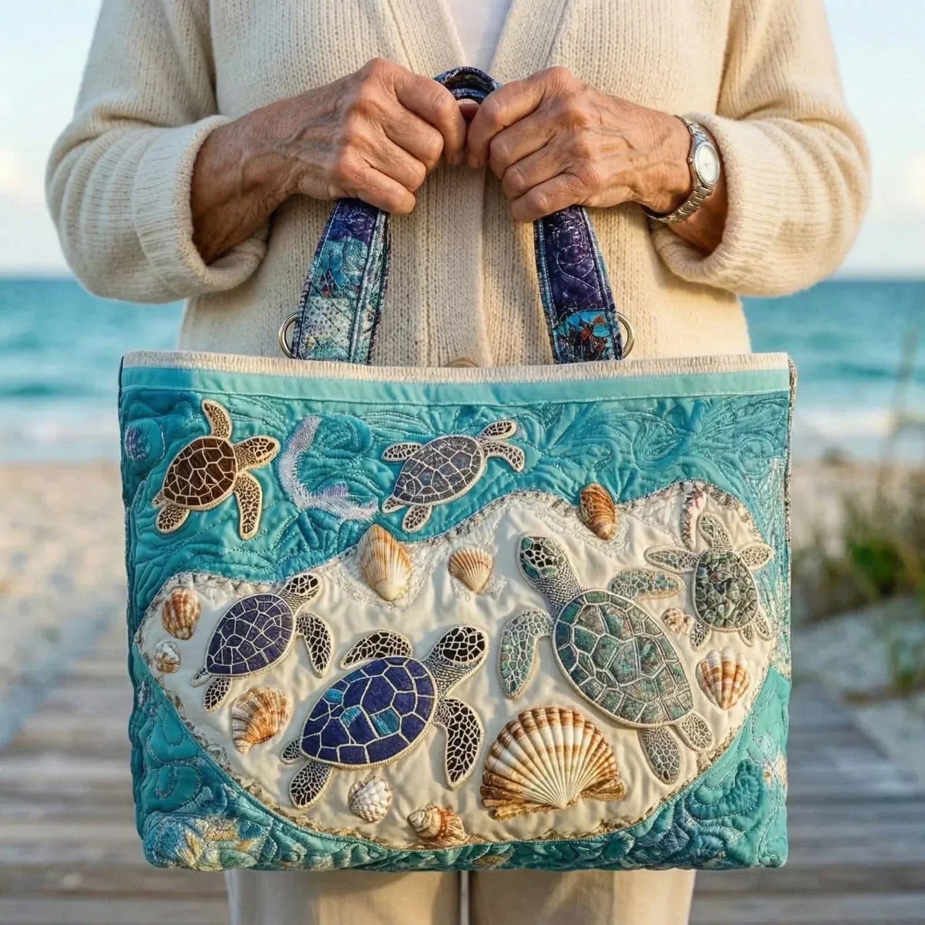 Vintage Tas "Schildpadden en Schelpen" — Strandtas