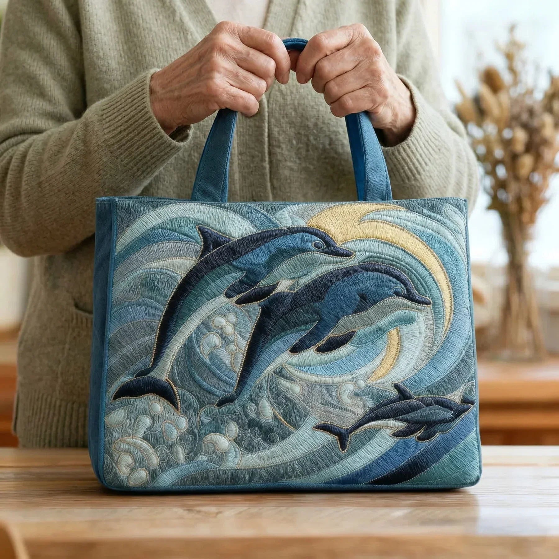 Vintage Tas "Dolfijnen in Golven" — Zee