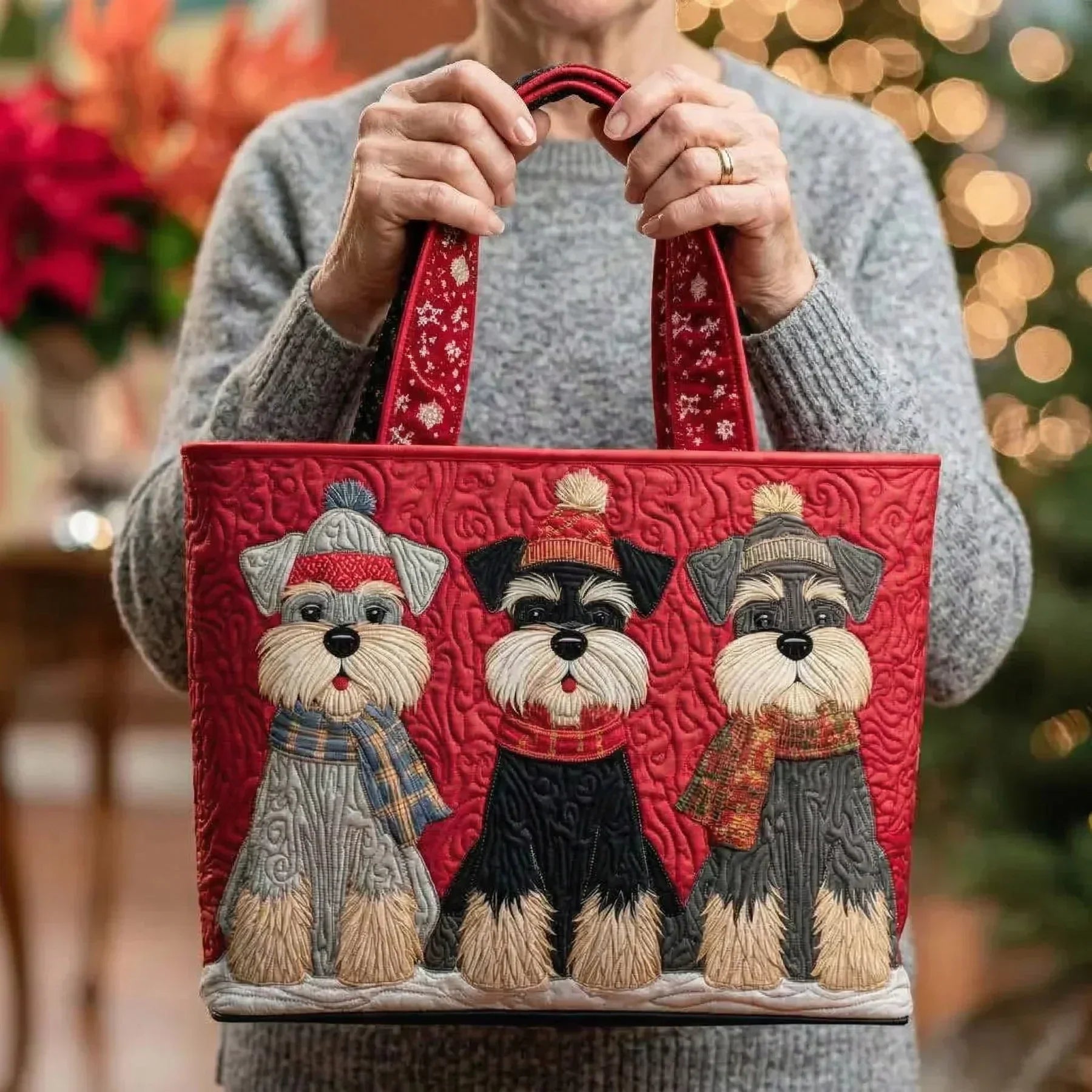 Haftowana Vintage Tas "Schnauzers in Hoeden" — Kerst