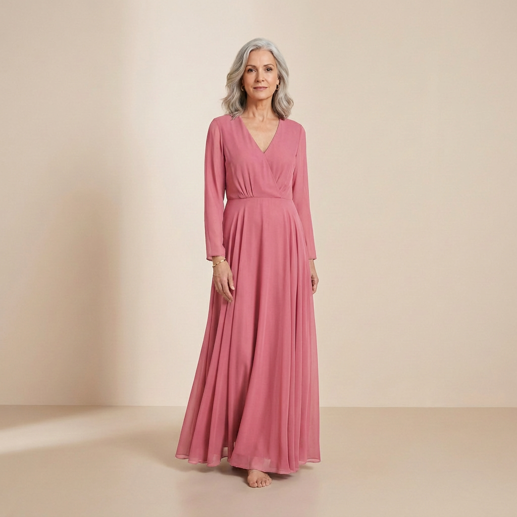 Elegante maxi jurk in de kleur van gedimd rozen – rok