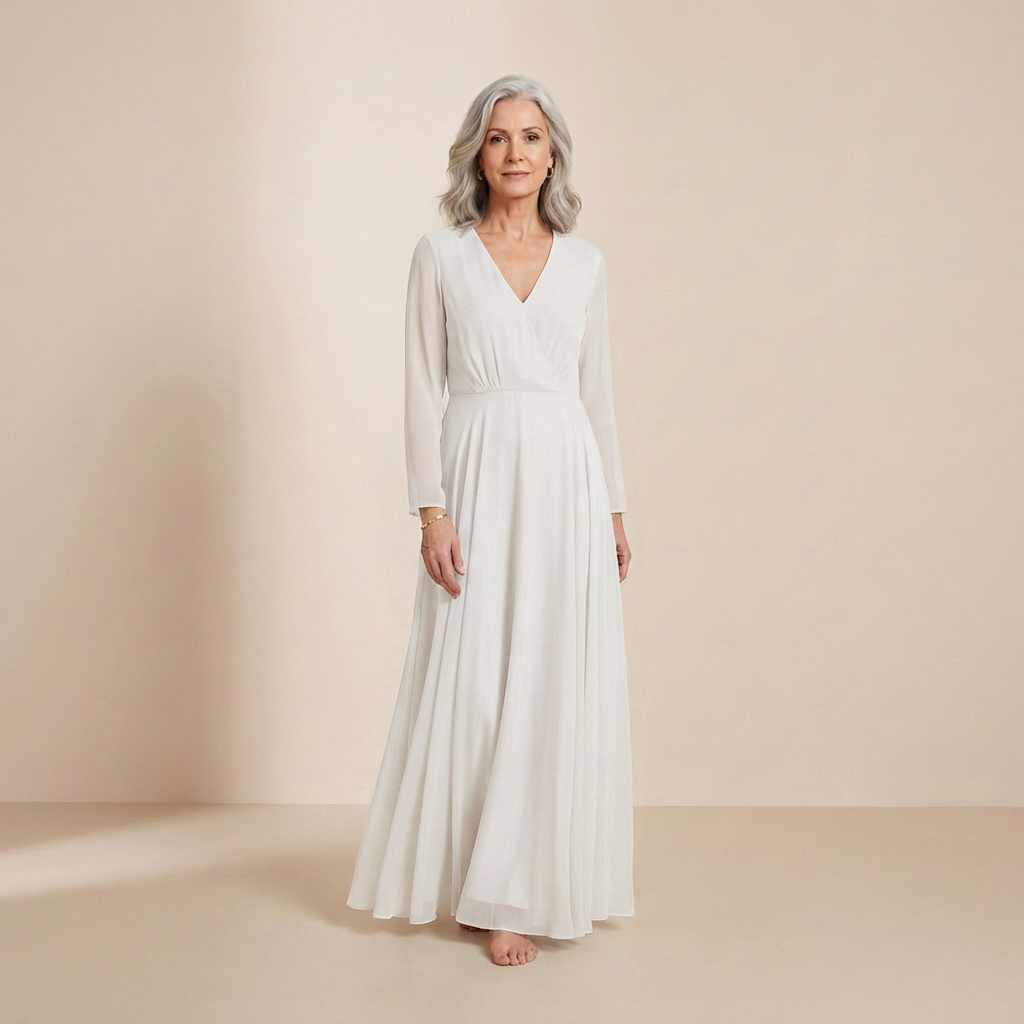 Lange mouw jurk in pure ivoorkleur – slipdress