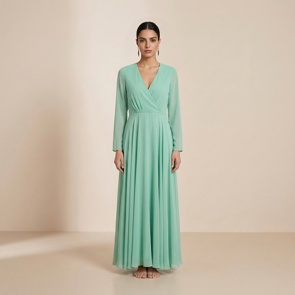 Maxi jurk met lange mouwen in de kleur frisse munt – slipdress