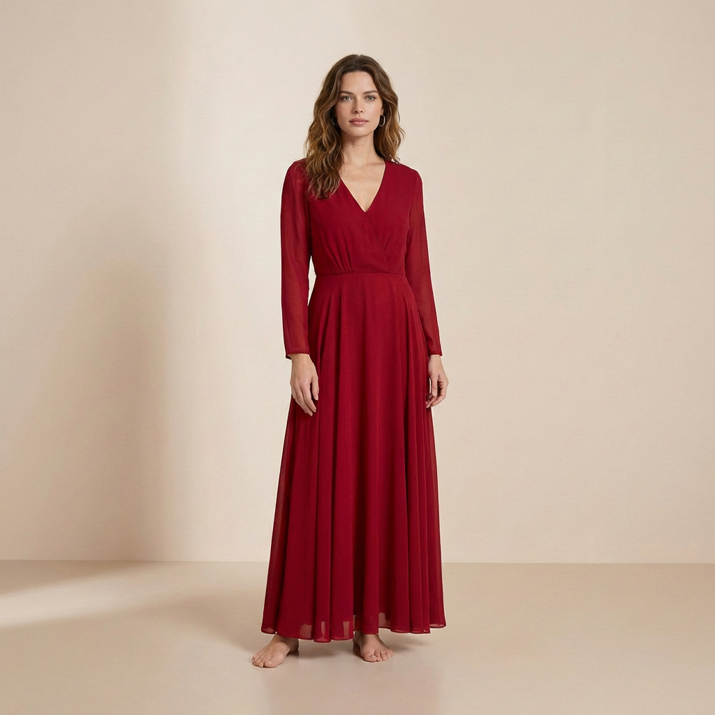 Lange slipdress met lange mouwen in diep bordeaux