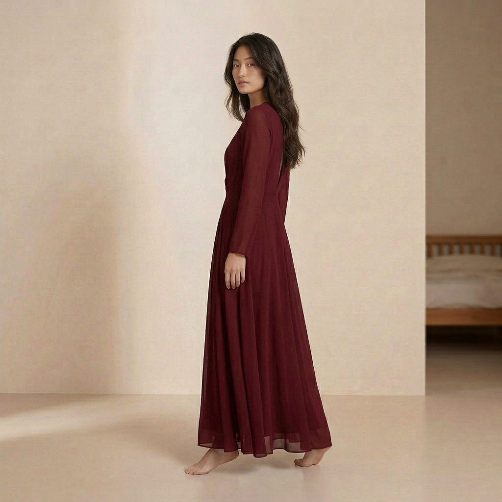 Elegante lange jurk van rode chiffon – verfijnde slipdress