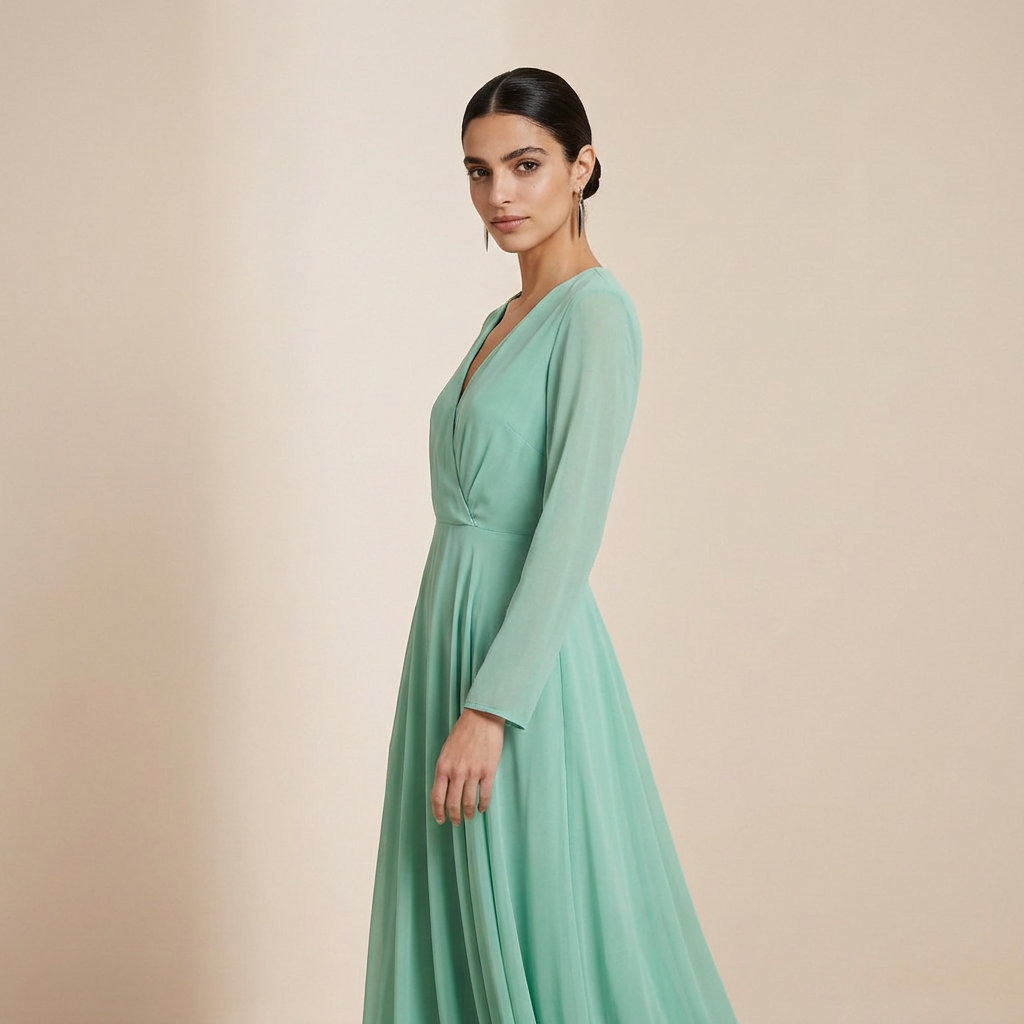 Maxi jurk met lange mouwen in de kleur frisse munt – slipdress