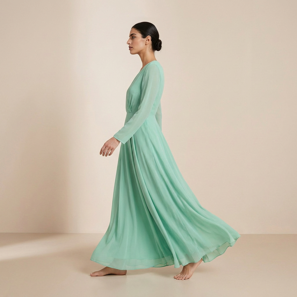 Maxi jurk met lange mouwen in de kleur frisse munt – slipdress