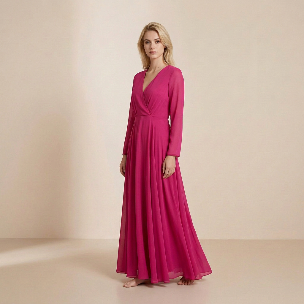 Slip dress met lange mouwen in een intense fuchsia kleur